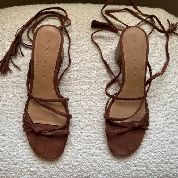 Sigerson Morrison Brown Suede Strappy Sandals - Picture 1 of 5